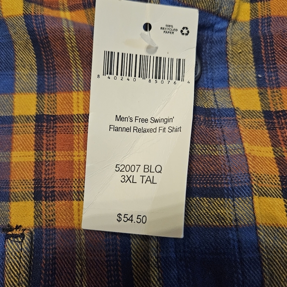 NWT Duluth Trading Co Free Swingin relaxed fit blue flannel shirt 3xl Tall - Picture 7 of 7